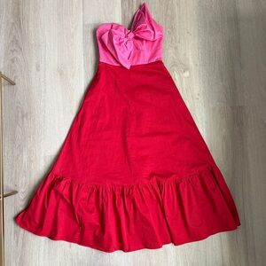 Anthropologie Hutch Pink and Red Strapless Maxi Dress
